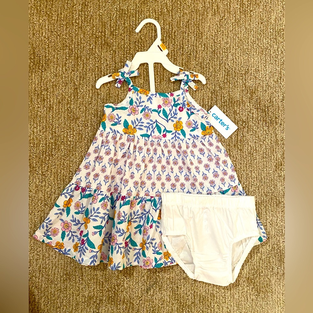 Carter’s Girls 12 Months Floral Summer Dress With Bloomers, NWT
